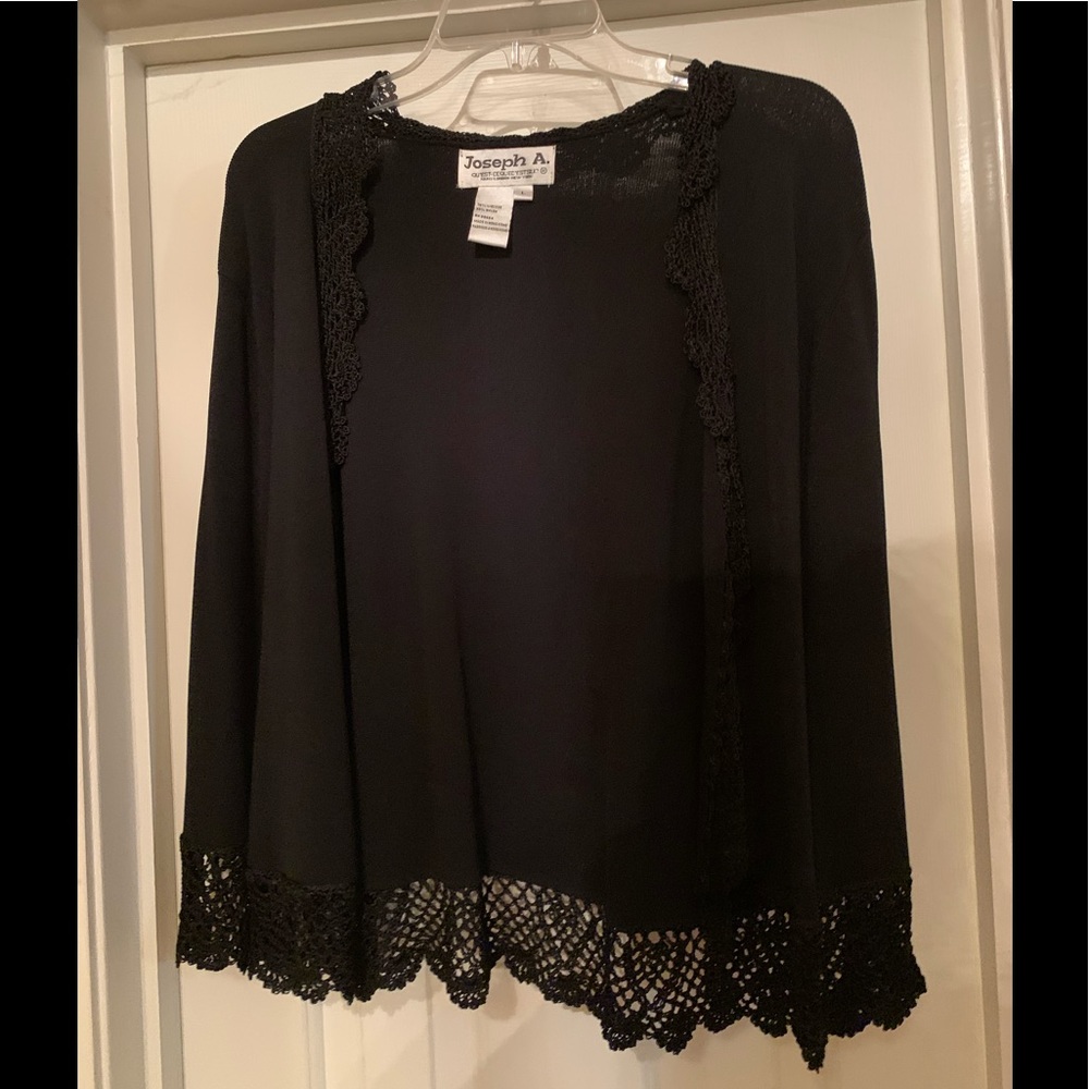 Joseph A. Black Cardigan with crochet trim